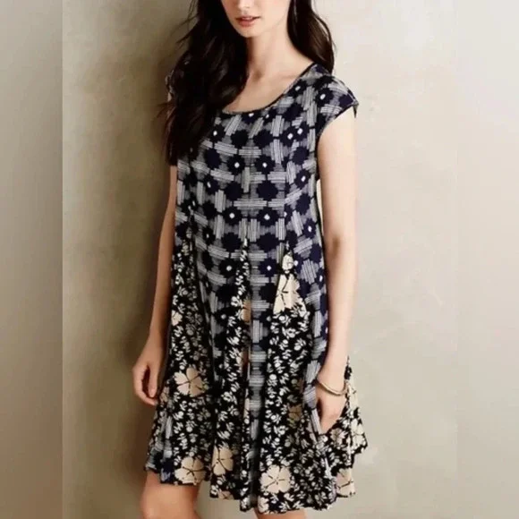 Anthropologie Dress Women’s Sz Small Maeve Indiga Patchwork Boho Corset Tassel - Picture 1 of 12